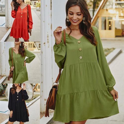 Amazon Fashion Women's Spring Summer Solid Color Long Sleeve Tunic Dresses