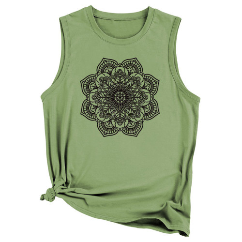 Amazon Crew Neck Casual Fashion Women Top Tank Top Mandala Flower Pattern Printing T-Shirts
