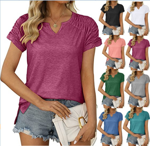 Women's Amazon Summer New V Neck Raglan Sleeve T-Shirt Short Sleeve Tops