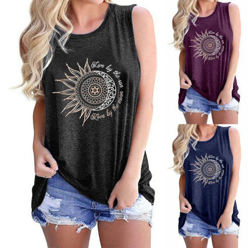 Women's Vest Amazon Sunflower Printing Round Neck Sleeveless T-Shirt