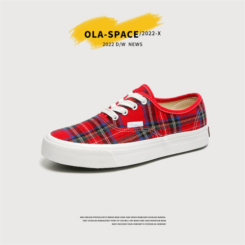 Red Plaid Canvas Shoes Girls Korean Style All Match Sneakers