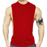 Men's Fitness T-shirt Sports Camisole Deep Cut Tank Top Summer European Cotton Solid Round Neck T-shirt