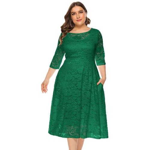 Amazon's Best-selling Oversized Evening Dress Mid Length Skirt Hollowed Out Lace Pocket Dress