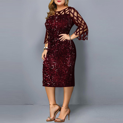 Spring and Autumn Popular Personalized Sequin Design Large Women's Dress 10 Colors 8 Sizes