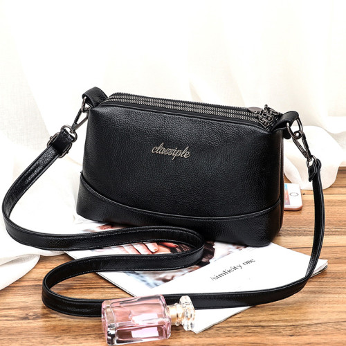 Women's Spring and Summer Fashion Three Layer Soft Leather Korean Version Simple Casual Shoulder Bag