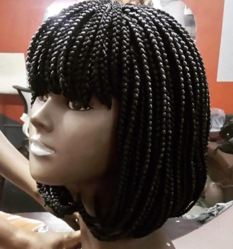 Women's Braids Wigs Short Hair Straight Bangs  Box Braid Wig  Rose Mesh Synthetic Fiber Headgear