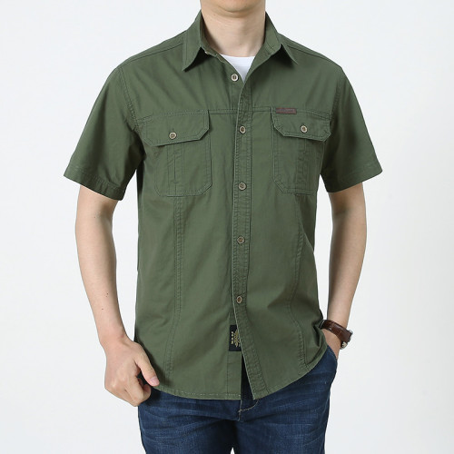 Summer Military Short Sleeved Shirt, Pure Cotton, Men's Casual Oversized Work Shirt Loose Top