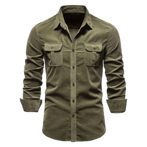 Corduroy Men's Business Shirt Slim Fitting Casual Shirt Men's New Long Sleeved Jacket