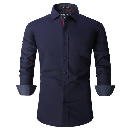 Bamboo Fiber Men's Shirt, Long Sleeved Solid Color Shirt, Men's Casual Breathable And Non Ironing Shirt