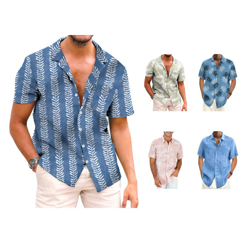 Summer Men's Shirt Short Sleeved Lapel Comfortable Top 3d Printed Plant Flower Shirt