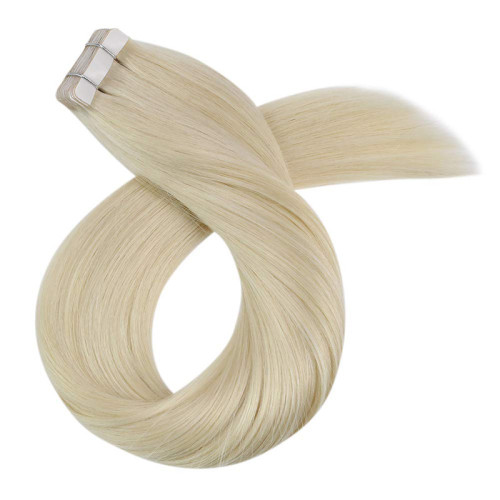 Platinum Blonde Shade #1001 Double Drawn Human Virgin Tape In Hair Extensions