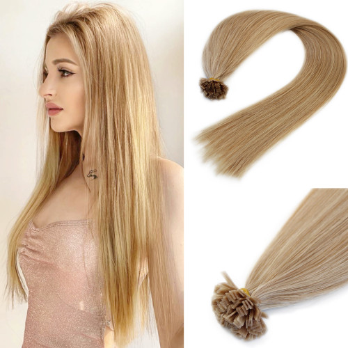 Customized Mix Color Russian Virgin Human Double Drawn Keratin Flat Tip Hair Extensions