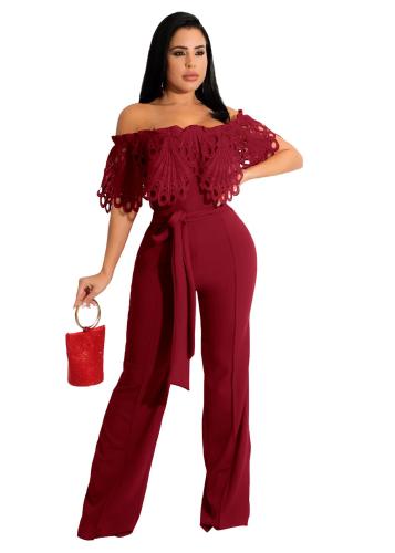 Off-Shoulder Hollow out Lace Ruffles Jumpsuit