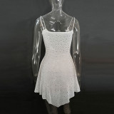 White Sheer Embellished Scoop Neck Mini Dress