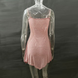 Pink Sheer Embellished Scoop Neck Mini Dress