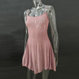Pink Sheer Embellished Scoop Neck Mini Dress