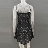Black Sheer Embellished Scoop Neck Mini Dress