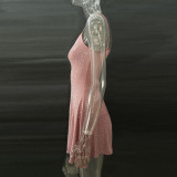 Pink Sheer Embellished Scoop Neck Mini Dress