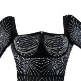 Black Elegant Mesh Party Dance Diamonds Mini Dress