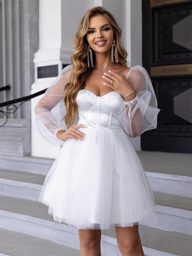 White Lantern Tulle OL Mini Dress