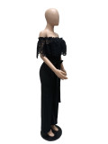 Off-Shoulder Hollow out Lace Ruffles Jumpsuit