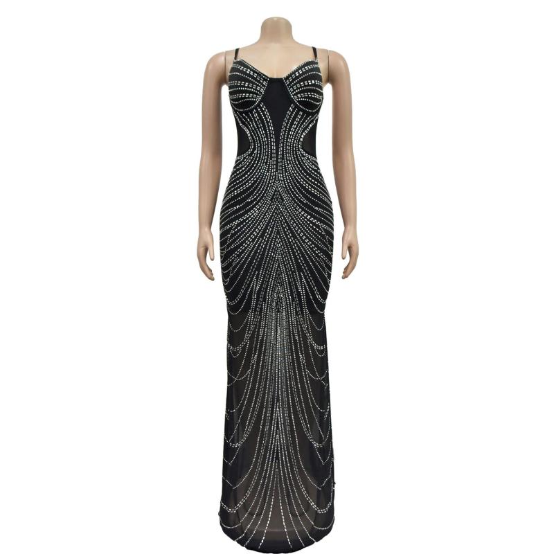 Straps Rhinestones Luxury Evening Formal Long Dress