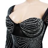 Black Elegant Mesh Party Dance Diamonds Mini Dress