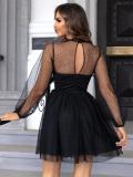Black Embellished Tulle Party Mini Dress