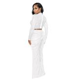 White Luxury Mesh Rhinestones 2 Peices Evening Long Dress