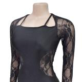 Black  Lace Hollow Straps Sexy Formal Evening Long Dress