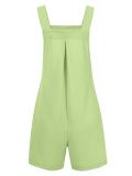 Turquoise Sleeveless Straight Jacquard Fresh Sweet Solid Overalls