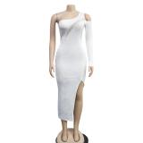 White  Sloping One Sleeve Cut Out Mesh Sexy Party Midi Dress
