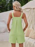 Turquoise Sleeveless Straight Jacquard Fresh Sweet Solid Overalls