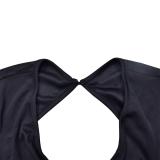 Black Women's Low Cut Flare Prom Evening Maxi Dress