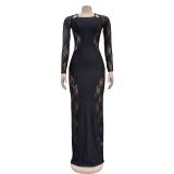 Black  Lace Hollow Straps Sexy Formal Evening Long Dress