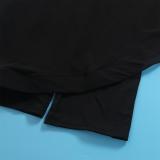 Black Women Single Shoulder Mesh Cloak Splicing Casual Jumpsuits