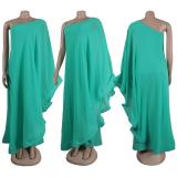 Green Women Single Shoulder Mesh Cloak Splicing Casual Jumpsuits
