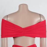 Red Women Underwires Off Shoulder Pleated Maxi Dress