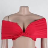 Red Women Underwires Off Shoulder Pleated Maxi Dress
