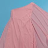 Pink Women Single Shoulder Mesh Cloak Splicing Casual Jumpsuits