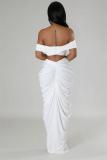 White Women Underwires Off Shoulder Pleated Maxi Dress