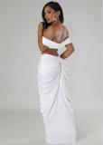 White Women Underwires Off Shoulder Pleated Maxi Dress