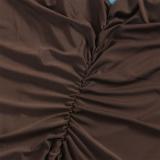 Brown Women Underwires Off Shoulder Pleated Maxi Dress
