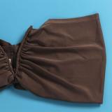 Brown Women Underwires Off Shoulder Pleated Maxi Dress