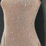 Nude Sheer Embellished Scoop Neck Mesh Rhinestone Evening Gown Long Dress
