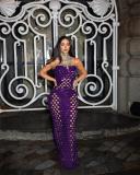 Purple Straps Club Velvet Hollow Bandage Sexy Maxi Dress