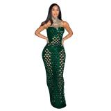 Green Straps Club Velvet Hollow Bandage Sexy Maxi Dress
