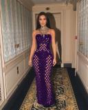 Purple Straps Club Velvet Hollow Bandage Sexy Maxi Dress