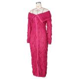 RoseRed Off Shoulder Mesh Wavy Button Cardigan Party Midi Dress