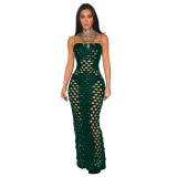 Green Straps Club Velvet Hollow Bandage Sexy Maxi Dress